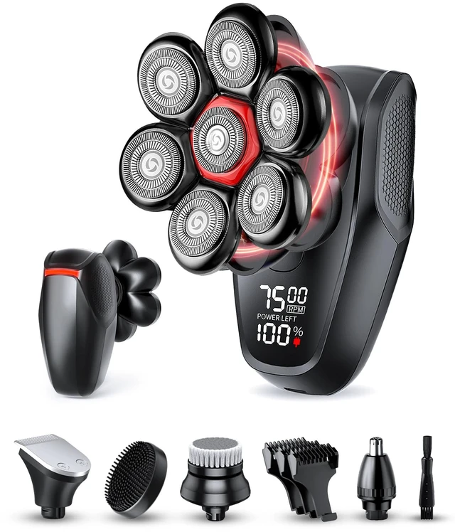 Main image of Head Shavers for Bald Men, 5-in-1 Men's Grooming Kit, IPX8 Waterproof Wet/Dry, Electric 7D Rotary Head Shaver,Frost Black