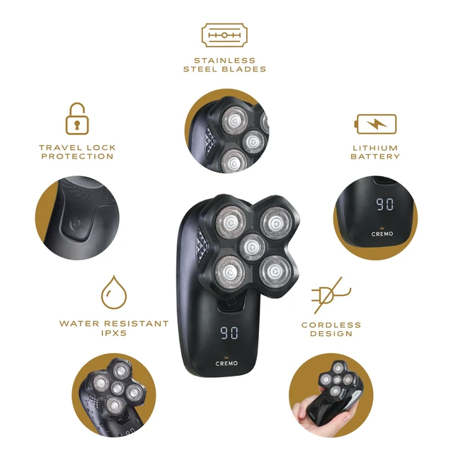 Alt view image 4 of 7 - Bald Head Shaver for Men, 3-in-1 USB-C Cordless Electric Rotary Razor | Wet/dry scalp, face & neck grooming. IPX5 waterproof, USB-C rechargeable, digital display, travel lock. Head shaver.