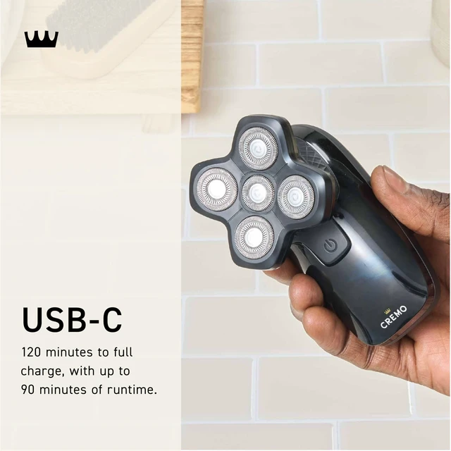 Alt view image 5 of 7 - Bald Head Shaver for Men, 3-in-1 USB-C Cordless Electric Rotary Razor | Wet/dry scalp, face & neck grooming. IPX5 waterproof, USB-C rechargeable, digital display, travel lock. Head shaver.