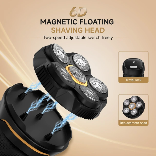 Alt view image 4 of 7 - Head Shavers for Bald Men: 6D Magnetic Cordless Mens Head Razor | 120 Min Runtime Electric Head Shavers, LED Display, Waterproof Wet/Dry, USB-C Rechargeable, Travel Case and Replacement Head