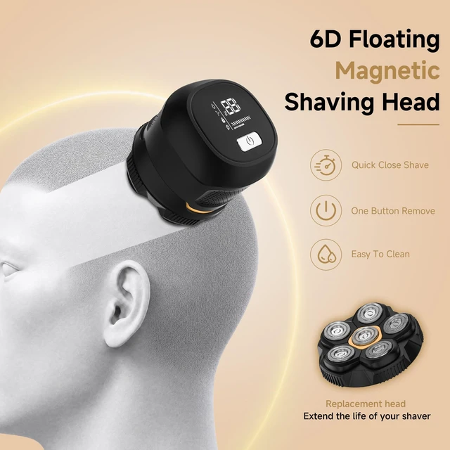 Alt view image 6 of 7 - Head Shavers for Bald Men: 6D Magnetic Cordless Mens Head Razor | 120 Min Runtime Electric Head Shavers, LED Display, Waterproof Wet/Dry, USB-C Rechargeable, Travel Case and Replacement Head