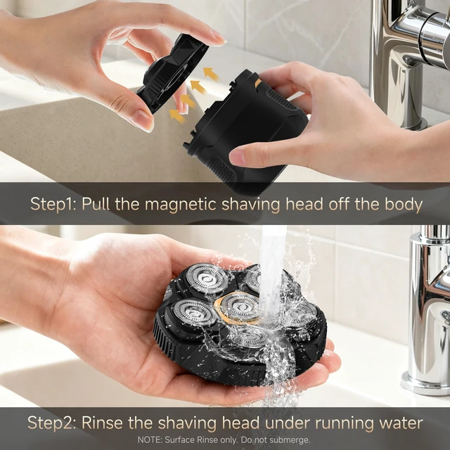 Alt view image 7 of 7 - Head Shavers for Bald Men: 6D Magnetic Cordless Mens Head Razor | 120 Min Runtime Electric Head Shavers, LED Display, Waterproof Wet/Dry, USB-C Rechargeable, Travel Case and Replacement Head