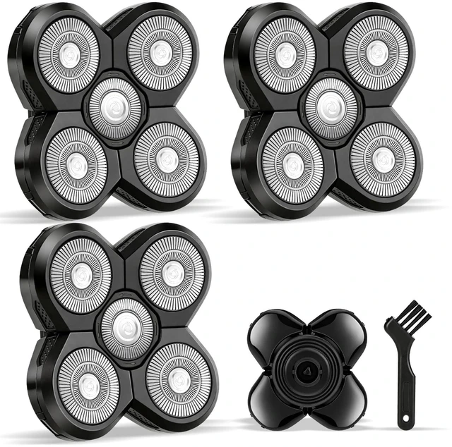 Main image of 3 PCS Head Shaver Replacement Heads for Bald Grooming + 1 Cleaning Brush | 5-Blade,Mens Head Shaver Refills,Electric Razor Replacement for Smooth Shaving