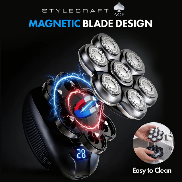Alt view image 3 of 7 - Ace 7X Rotary Bald Head Shavers for Men, Up to 8500 RPM Motor | Cordless, Ultra-Close Foil Shave, USB Rechargeable, IPX7 Waterproof Wet & Dry, LCD Display