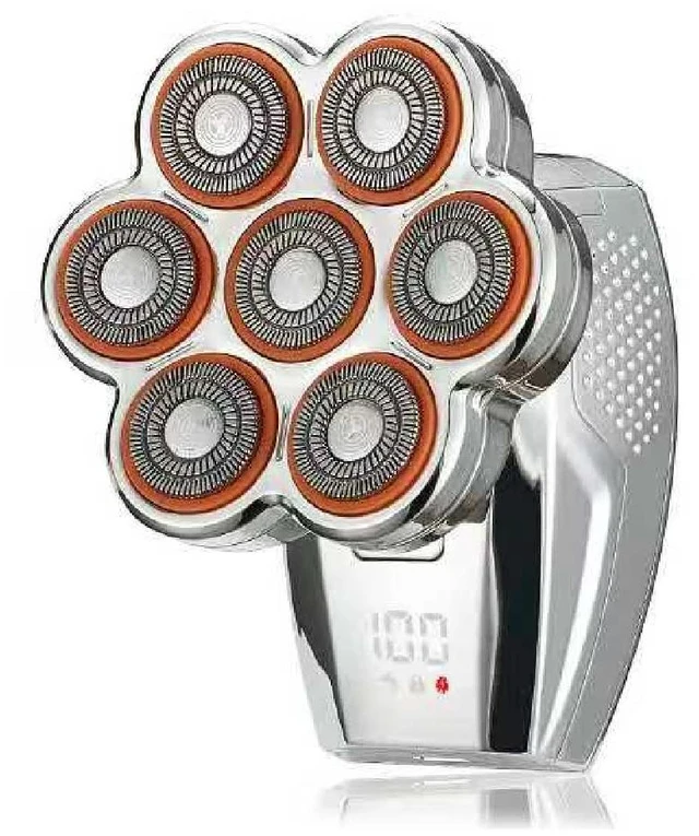 Main image of Electric Head & Body Hair Shaver - Mens Cordless Rechargeable Wet/Dry Skull | Bald Head Back & Groin Waterproof Razor with Rotary Blades, Clippers, Nose Trimmer, Brush, Massager