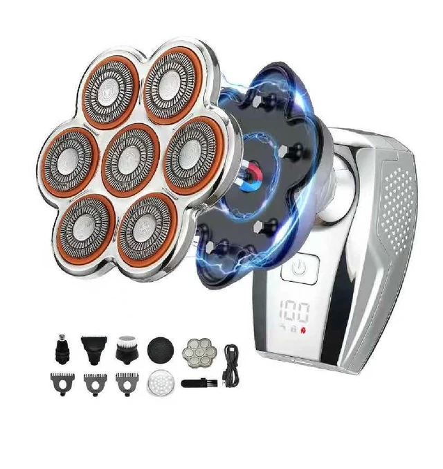 Alt view image 7 of 7 - Electric Head & Body Hair Shaver - Mens Cordless Rechargeable Wet/Dry Skull | Bald Head Back & Groin Waterproof Razor with Rotary Blades, Clippers, Nose Trimmer, Brush, Massager