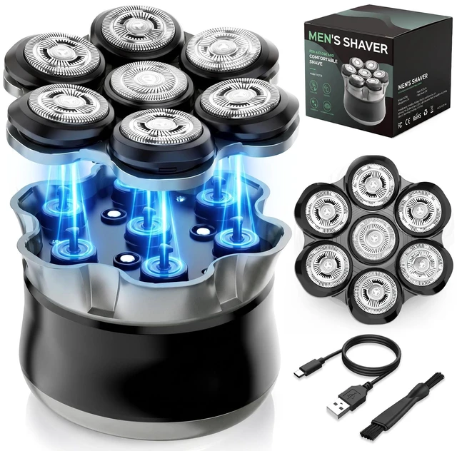 Main image of Head Shavers for Bald Men,Waterproof Electric Razor with 7DFloating | Wet/Dry&Type-C Charging,Magnetic Detachable Blades+1Extra Head,Dual-Speed LED Display 120mins battery life,GiftBlack