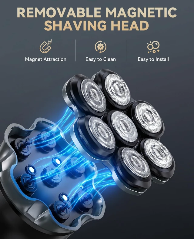 Alt view image 2 of 7 - Head Shavers for Bald Men,Waterproof Electric Razor with 7DFloating | Wet/Dry&Type-C Charging,Magnetic Detachable Blades+1Extra Head,Dual-Speed LED Display 120mins battery life,GiftBlack