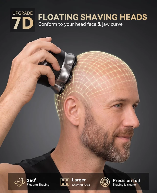 Alt view image 4 of 7 - Head Shavers for Bald Men,Waterproof Electric Razor with 7DFloating | Wet/Dry&Type-C Charging,Magnetic Detachable Blades+1Extra Head,Dual-Speed LED Display 120mins battery life,GiftBlack