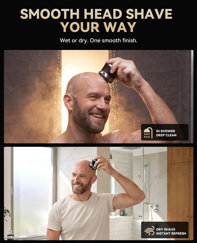 Alt view image 6 of 7 - Head Shavers for Bald Men,Waterproof Electric Razor with 7DFloating | Wet/Dry&Type-C Charging,Magnetic Detachable Blades+1Extra Head,Dual-Speed LED Display 120mins battery life,GiftBlack
