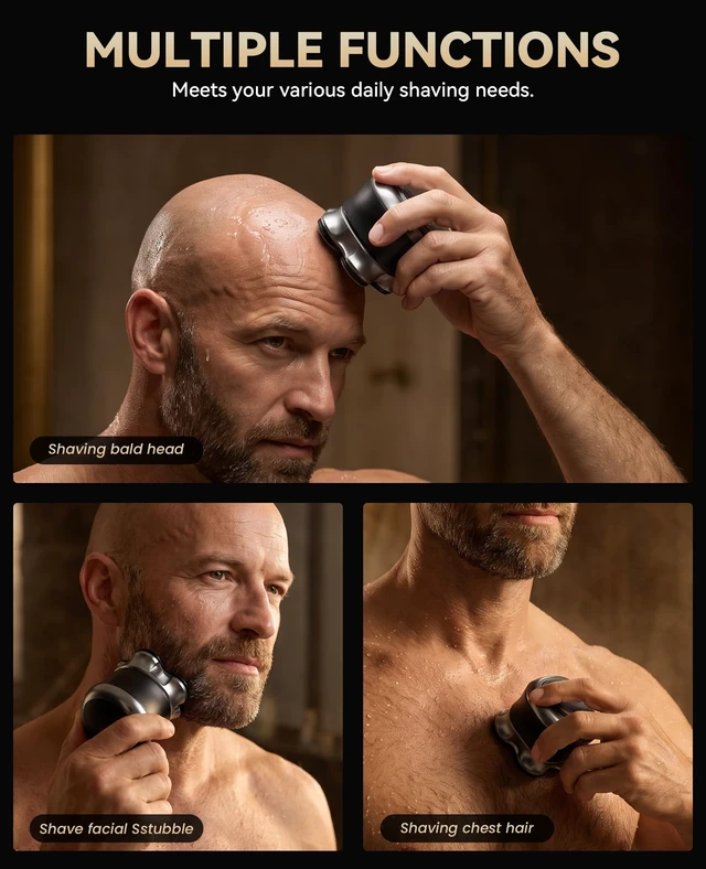 Alt view image 7 of 7 - Head Shavers for Bald Men,Waterproof Electric Razor with 7DFloating | Wet/Dry&Type-C Charging,Magnetic Detachable Blades+1Extra Head,Dual-Speed LED Display 120mins battery life,GiftBlack