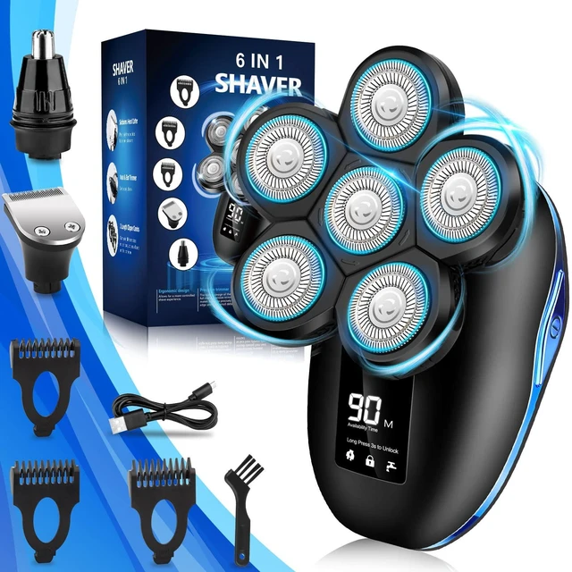 Main image of Head Shaver for Bald Men, 6-in-1 Electric Shaver for Bald Head 6D Wet/Dry Waterproof Mens Electric Razor Head Shavers Mens Grooming Kit Cordless Rechargeable Face Head Shaving Rotary Shaver
