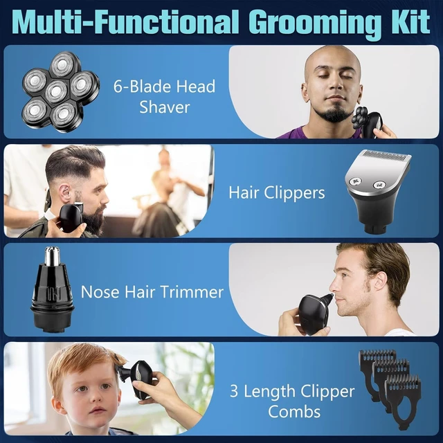 Alt view image 2 of 3 - Head Shaver for Bald Men, 6-in-1 Electric Shaver for Bald Head 6D Wet/Dry Waterproof Mens Electric Razor Head Shavers Mens Grooming Kit Cordless Rechargeable Face Head Shaving Rotary Shaver