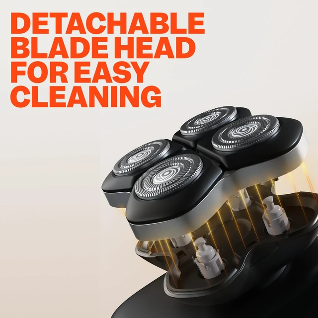 Alt view image 5 of 7 - FlexSeries Pro Head & Body Shaver for Men, IPX7 Electric Razor Kit | 4 ScalpSafe rotary heads, adaptive motor, IPX7 waterproof, 90-minute cordless runtime, USB charging, clipper and nose trimmer