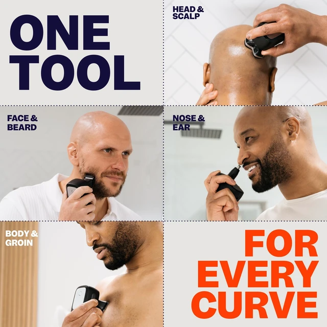 Alt view image 7 of 7 - FlexSeries Pro Head & Body Shaver for Men, IPX7 Electric Razor Kit | 4 ScalpSafe rotary heads, adaptive motor, IPX7 waterproof, 90-minute cordless runtime, USB charging, clipper and nose trimmer