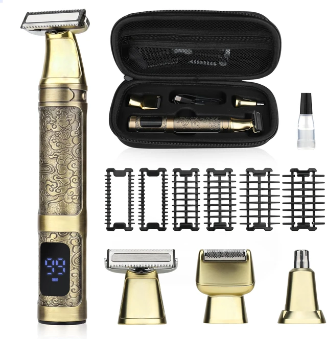 Main image of 3 in 1 Body Trimmer & Groomer,Electric Beard Trimmer & Shaver Kit | IPX7 Waterproof,Hybrid Face and Body Grooming for Men, 6 Comb Attachments, LED Display,USB charging,Portable Travel Case,Gold