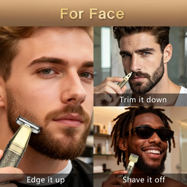 Alt view image 2 of 6 - 3 in 1 Body Trimmer & Groomer,Electric Beard Trimmer & Shaver Kit | IPX7 Waterproof,Hybrid Face and Body Grooming for Men, 6 Comb Attachments, LED Display,USB charging,Portable Travel Case,Gold