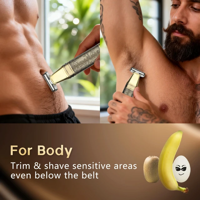 Alt view image 3 of 6 - 3 in 1 Body Trimmer & Groomer,Electric Beard Trimmer & Shaver Kit | IPX7 Waterproof,Hybrid Face and Body Grooming for Men, 6 Comb Attachments, LED Display,USB charging,Portable Travel Case,Gold