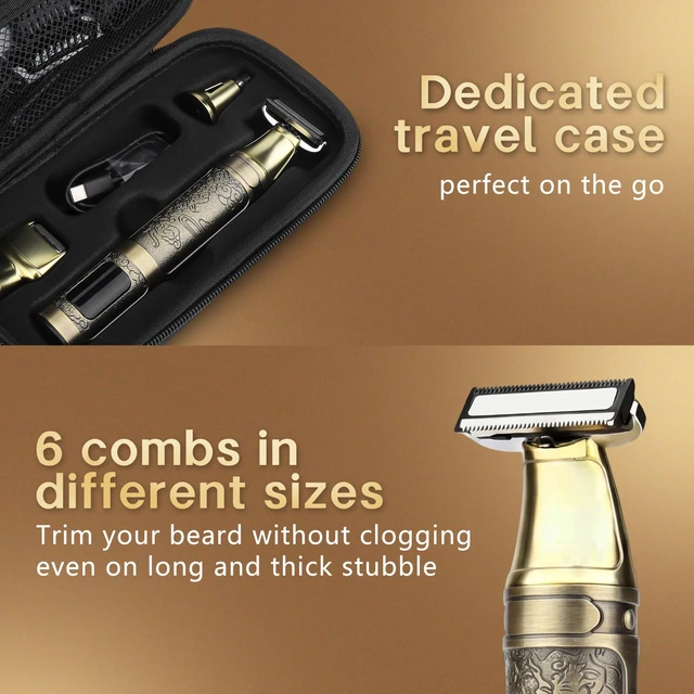 Alt view image 5 of 6 - 3 in 1 Body Trimmer & Groomer,Electric Beard Trimmer & Shaver Kit | IPX7 Waterproof,Hybrid Face and Body Grooming for Men, 6 Comb Attachments, LED Display,USB charging,Portable Travel Case,Gold