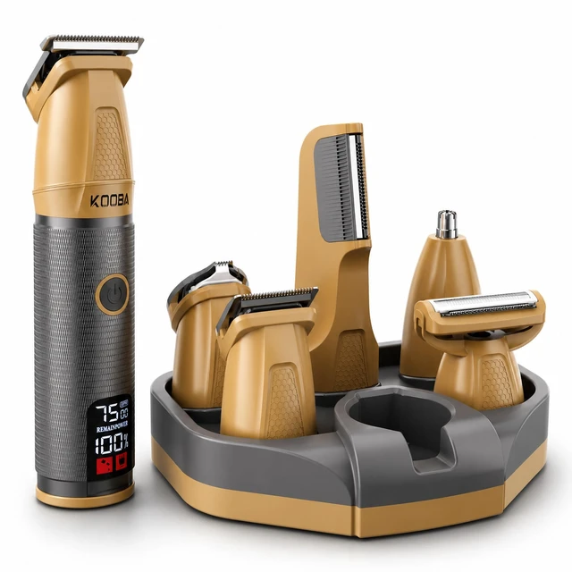 Main image of 6-in-1 Magnetic Beard Trimmer for Men with Charging Base | Precision T-Blade, Nose & Ear Grooming, Body Grooming