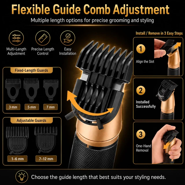 Alt view image 4 of 6 - 6-in-1 Magnetic Beard Trimmer for Men with Charging Base | Precision T-Blade, Nose & Ear Grooming, Body Grooming