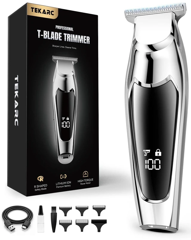 Main image of Hair & Beard Trimmer for Men, Wide T Blade Cordless Liners Clippers | Even Cutting & Precision Edging, Mustache Hairline Sideburns Neckline, Stainless Steel Blade, 7200 RPM, USB-C Rechargeable