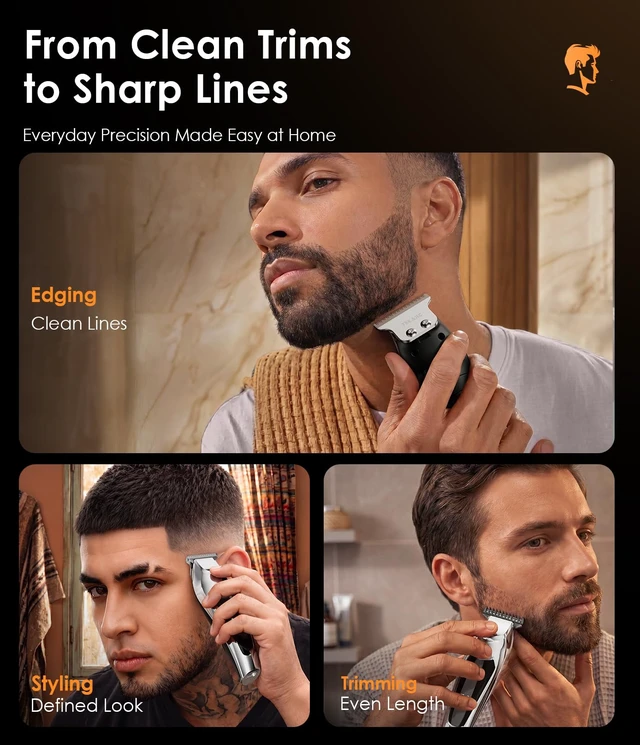 Alt view image 2 of 7 - Hair & Beard Trimmer for Men, Wide T Blade Cordless Liners Clippers | Even Cutting & Precision Edging, Mustache Hairline Sideburns Neckline, Stainless Steel Blade, 7200 RPM, USB-C Rechargeable