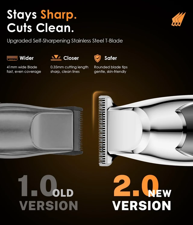Alt view image 3 of 7 - Hair & Beard Trimmer for Men, Wide T Blade Cordless Liners Clippers | Even Cutting & Precision Edging, Mustache Hairline Sideburns Neckline, Stainless Steel Blade, 7200 RPM, USB-C Rechargeable
