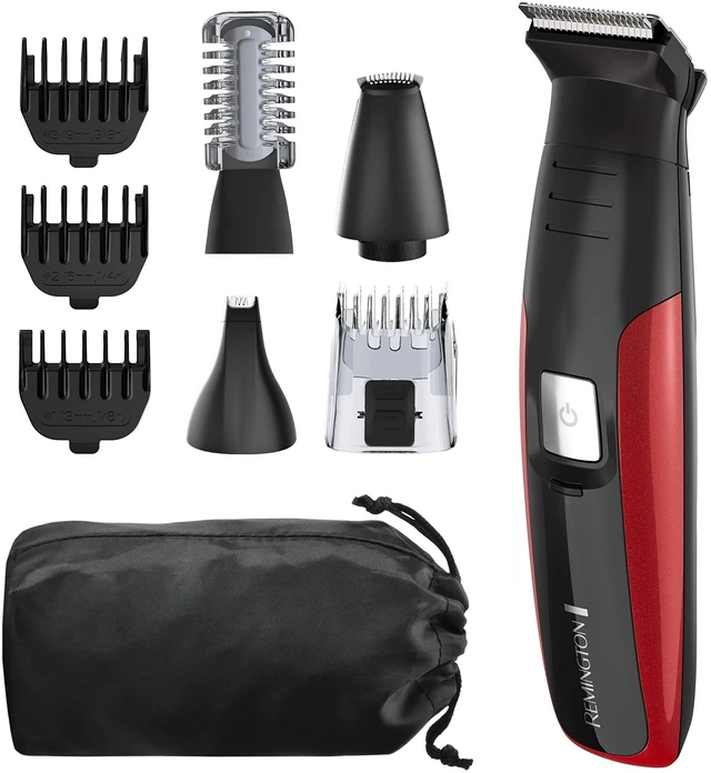 Main image of All-in-one + Body Multigroomer 5000, Black and Red, 10 Piece Set | 20 Length & Style Settings, Washable Attachments, Rechargeable Battery, 60-Minute Runtime, Detail Trimmer for Edging
