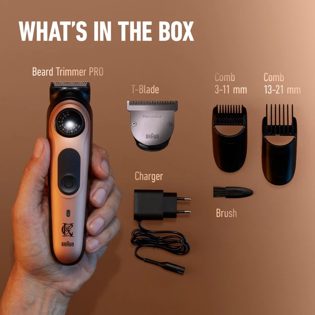 Alt view image 7 of 7 - King C. Gillette Beard Trimmer PRO with 40 beard length settings in precise 0.5mm steps, cordless design & 1 trimmer, 1 brush, 2 combs, 1 charger and 1 T-blade
