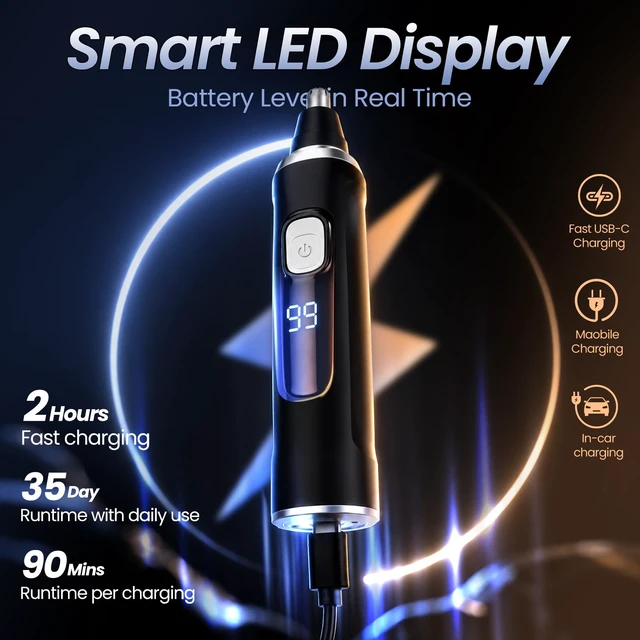 Alt view image 4 of 7 - Ear and Nose Hair Trimmer for Men & Women,2026 Painless USB Rechargeable Eyebrow & Facial & Nose Hair Trimmer Clipper with LED Display for Easy Cleansing Travel Size