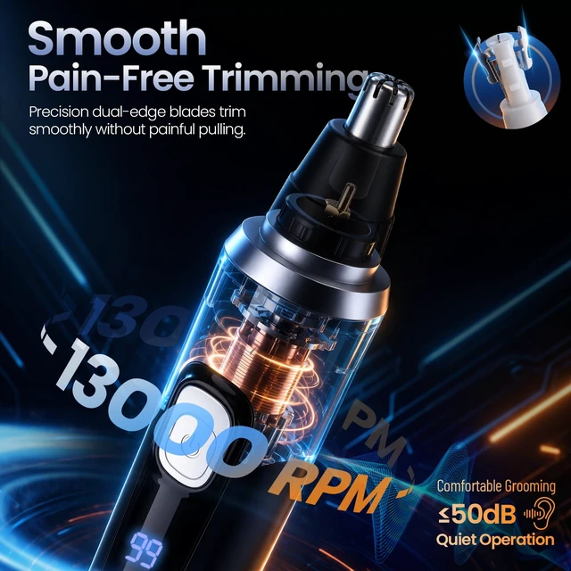 Alt view image 5 of 7 - Ear and Nose Hair Trimmer for Men & Women,2026 Painless USB Rechargeable Eyebrow & Facial & Nose Hair Trimmer Clipper with LED Display for Easy Cleansing Travel Size