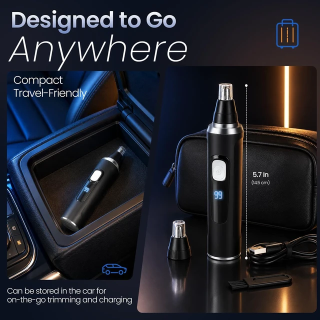Alt view image 6 of 7 - Ear and Nose Hair Trimmer for Men & Women,2026 Painless USB Rechargeable Eyebrow & Facial & Nose Hair Trimmer Clipper with LED Display for Easy Cleansing Travel Size