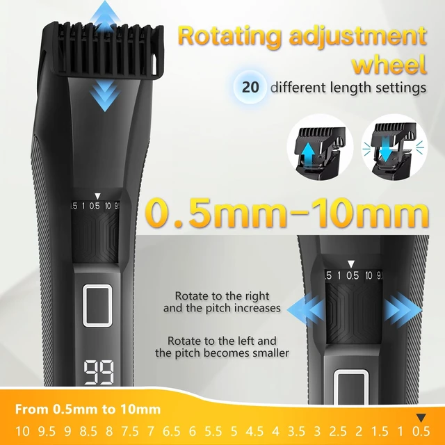 Alt view image 3 of 7 - Men's Beard Trimmer, 20 Length Adjustable, IPX7 Waterproof Clippers | Stainless Steel T-Blade for Precision Facial Hair Trimming, Wet/Dry Groomer, 2 Adjustable Combs, Travel Lock, LED Display