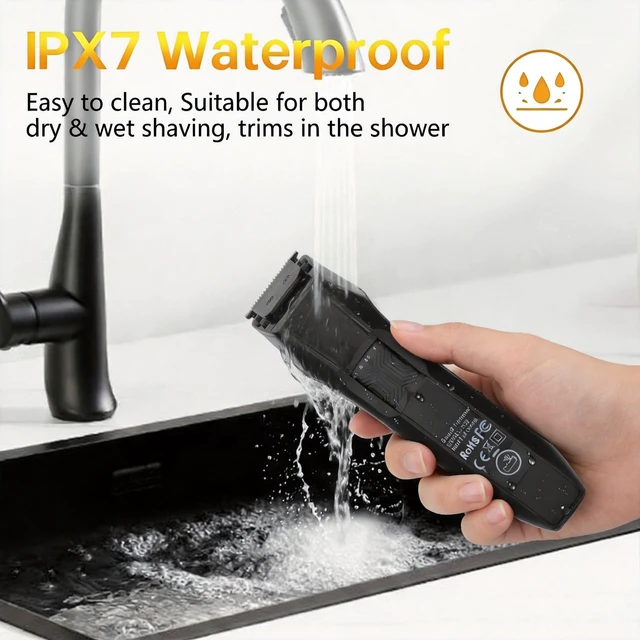 Alt view image 7 of 7 - Men's Beard Trimmer, 20 Length Adjustable, IPX7 Waterproof Clippers | Stainless Steel T-Blade for Precision Facial Hair Trimming, Wet/Dry Groomer, 2 Adjustable Combs, Travel Lock, LED Display