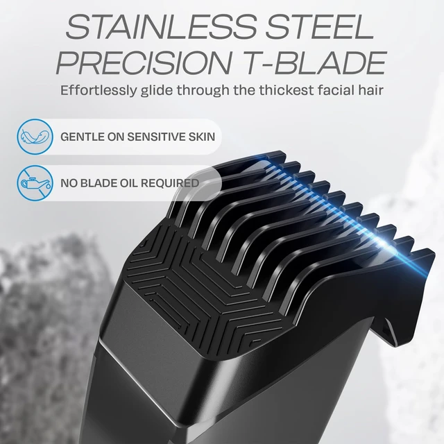 Alt view image 4 of 7 - MK14 BeardMaster Premium Beard Trimmer for Men, Precision Dial, Adjustable 20 Length Settings, Stainless Steel T-Blade, Cordless USB-C Rechargeable, Waterproof, LED Display, Travel Case