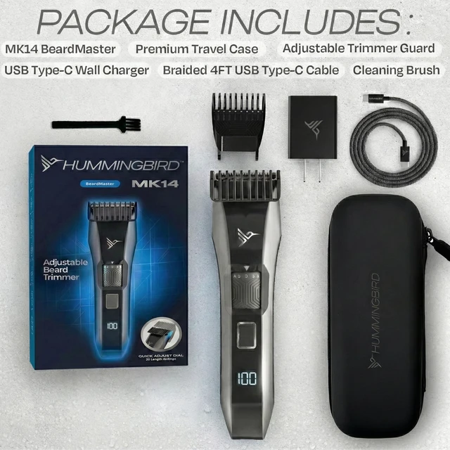 Alt view image 6 of 7 - MK14 BeardMaster Premium Beard Trimmer for Men, Precision Dial, Adjustable 20 Length Settings, Stainless Steel T-Blade, Cordless USB-C Rechargeable, Waterproof, LED Display, Travel Case