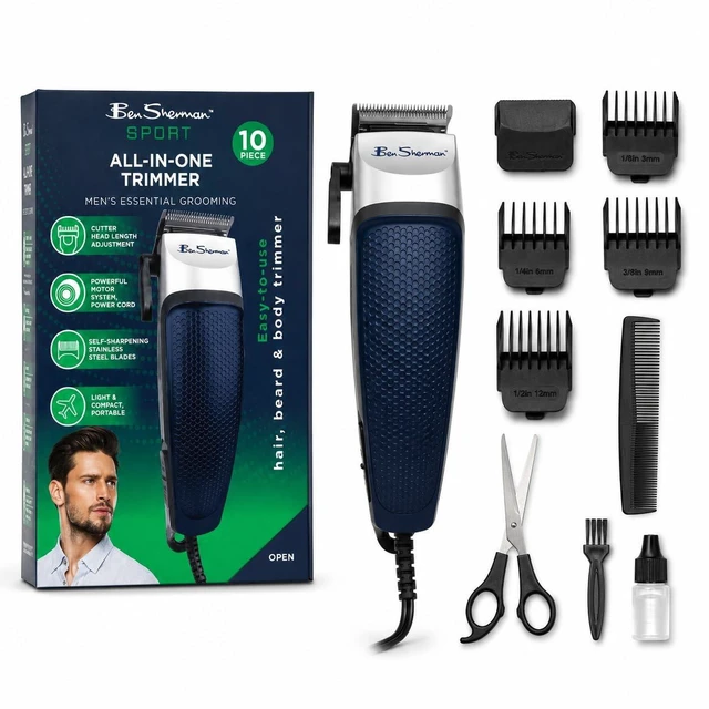 Main image of Sport All-in-One Trimmer for Men, 10 Piece Corded Beard Trimmer for Men, Hair Clippers for Men, Hair Trimmer for Men, Body Groomer for Men with Stainless Steel Blades & Guide Combs