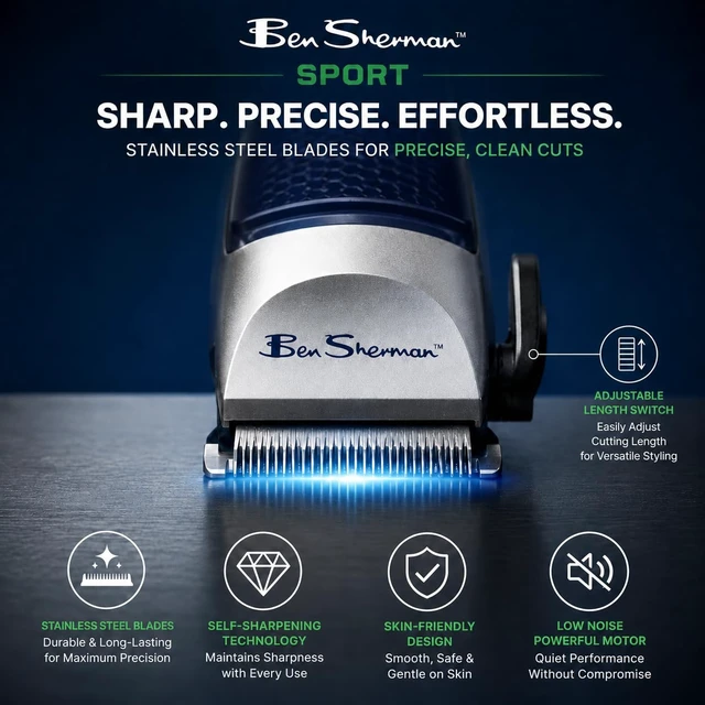Alt view image 2 of 7 - Sport All-in-One Trimmer for Men, 10 Piece Corded Beard Trimmer for Men, Hair Clippers for Men, Hair Trimmer for Men, Body Groomer for Men with Stainless Steel Blades & Guide Combs
