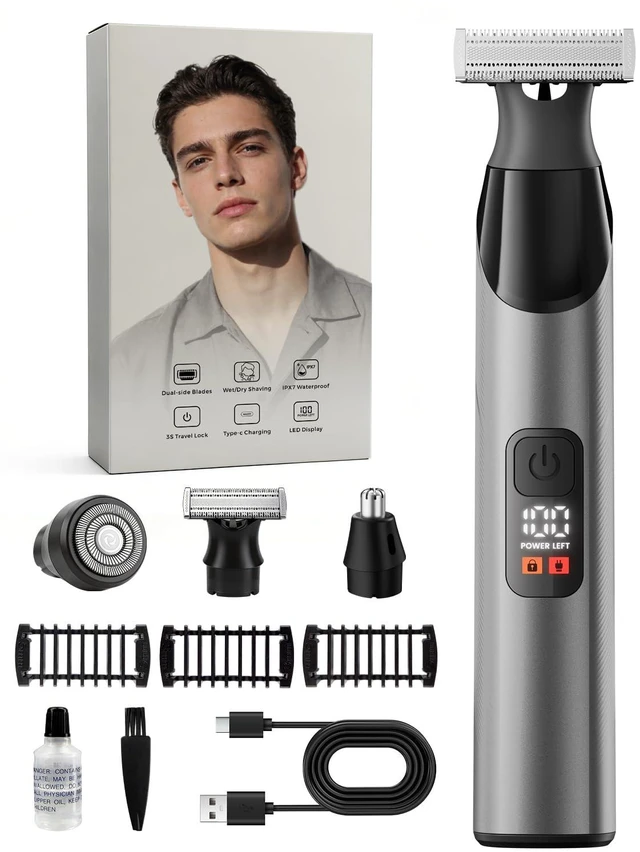 Main image of Beard Trimmer for Men: Dual-Sided Blade with Magnetic Detachable Heads | Beard & Body Grooming, Magnetic Detachable Heads, IPX7 Waterproof, LED Display, Shaping & Edge Trimming