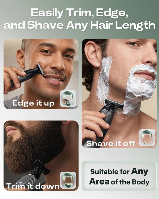 Alt view image 2 of 7 - Beard Trimmer for Men: Dual-Sided Blade with Magnetic Detachable Heads | Beard & Body Grooming, Magnetic Detachable Heads, IPX7 Waterproof, LED Display, Shaping & Edge Trimming