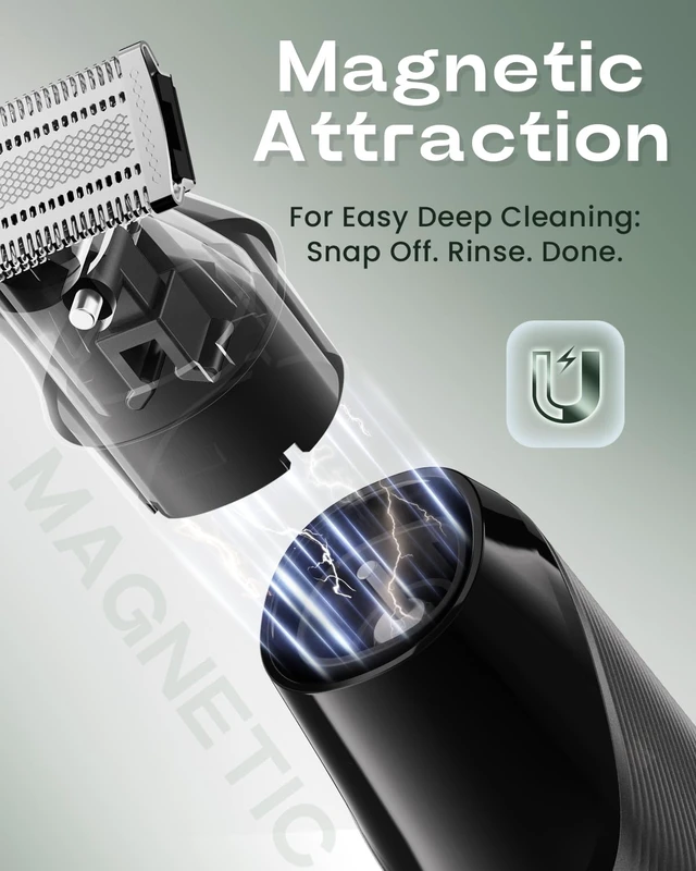 Alt view image 4 of 7 - Beard Trimmer for Men: Dual-Sided Blade with Magnetic Detachable Heads | Beard & Body Grooming, Magnetic Detachable Heads, IPX7 Waterproof, LED Display, Shaping & Edge Trimming