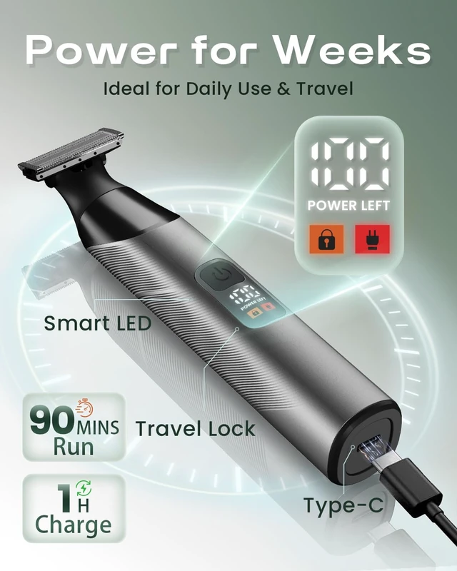 Alt view image 5 of 7 - Beard Trimmer for Men: Dual-Sided Blade with Magnetic Detachable Heads | Beard & Body Grooming, Magnetic Detachable Heads, IPX7 Waterproof, LED Display, Shaping & Edge Trimming