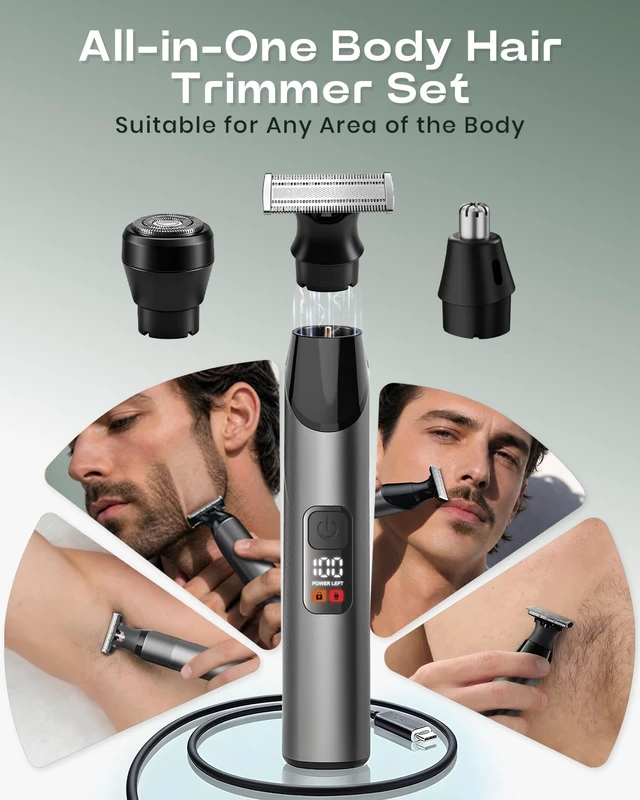 Alt view image 7 of 7 - Beard Trimmer for Men: Dual-Sided Blade with Magnetic Detachable Heads | Beard & Body Grooming, Magnetic Detachable Heads, IPX7 Waterproof, LED Display, Shaping & Edge Trimming
