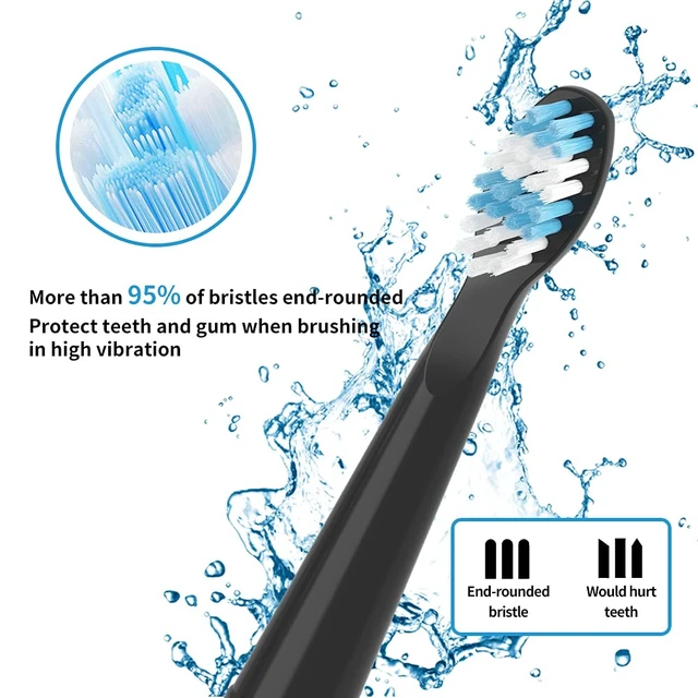 Alt view image 2 of 6 - Replacement Toothbrush Heads Compatible with fairywill Electric Toothbrush, Model FW-507/FW-508/2011/959/917/551, D1/D3/D7/D8,W Shape Design Planted with Nylon Bristle (6 Pack - Black)