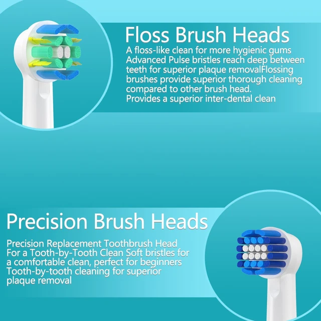 Alt view image 3 of 7 - 16 Pack Replacement Heads for Oral B Braun- Includes 4 Sensitive Brush, 4 Precision Brush, 4 Deep Cleaning, 4 Floss Cleaning Toothbrush Heads