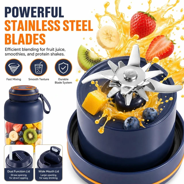 Alt view image 4 of 7 - Portable Wireless Juicer Cup,Rechargeable Electric Juicer Blender Cup with 38 Blades,Smoothie Protein Shake Blender,Travel Use