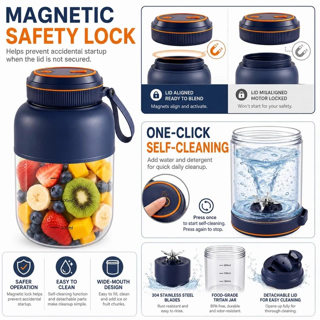 Alt view image 7 of 7 - Portable Wireless Juicer Cup,Rechargeable Electric Juicer Blender Cup with 38 Blades,Smoothie Protein Shake Blender,Travel Use