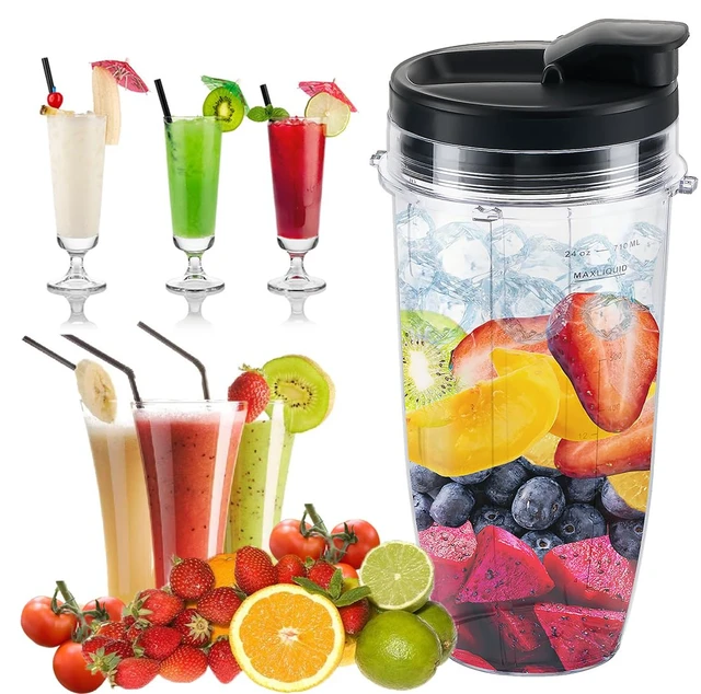 Alt view image 7 of 7 - Replacement 24oz Blender Cup with Sip & Seal Lid For Nutri Ninja BL450 BL456 BL480 BL482 BL640 BL642 BL682 BN751 BN801 Foodi SS101 SS151 SS351 SS401 Ninja Blender Auto IQ Blade, 2-Pack