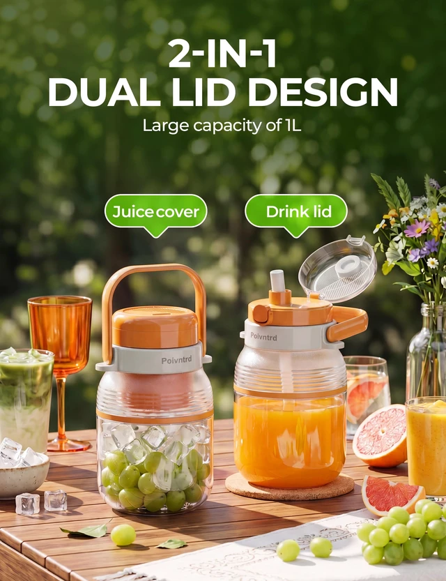 Alt view image 2 of 7 - Licuadora Portatil personal travel blender 34OZ Smoothie Shake Juicer Cup | 80W motor, 10-leaf system crushes ice in 30s. 34oz BPA-free cup with dual lids. 1500mAh battery, safety lock, easy clean.
